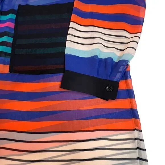 Bisou Busou Blouse Womens XL Colorful Bright Stripes Sheer Button Up Shirt - Picture 5 of 9